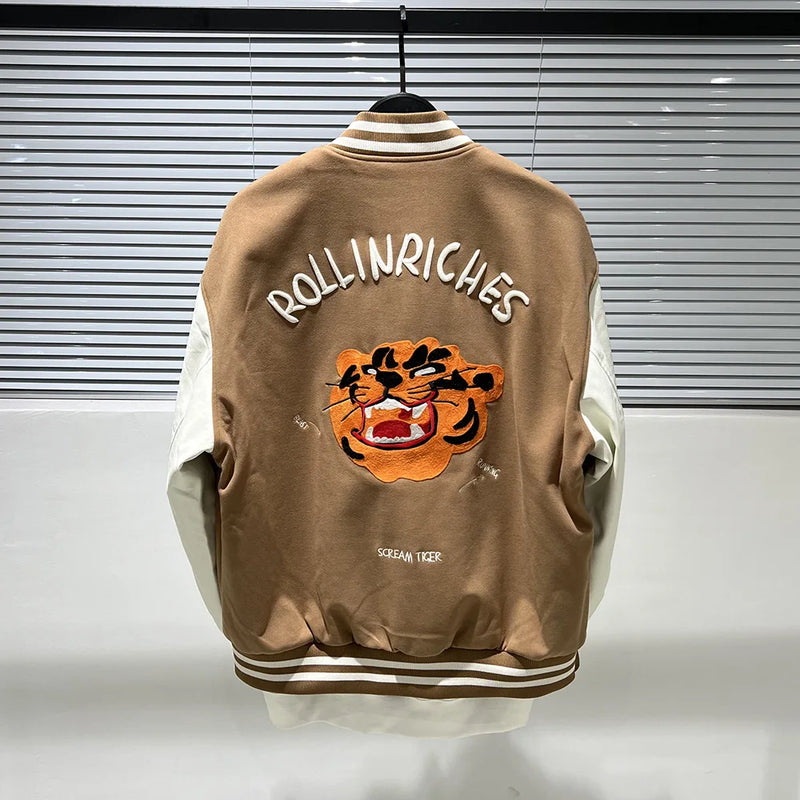 menswear fashion piece featuring new luxury 2022 men beige embroidery tiger roll in riches varsity coats jackets down coats cotton warm winter thicken a571 design – premium quality jacket for men