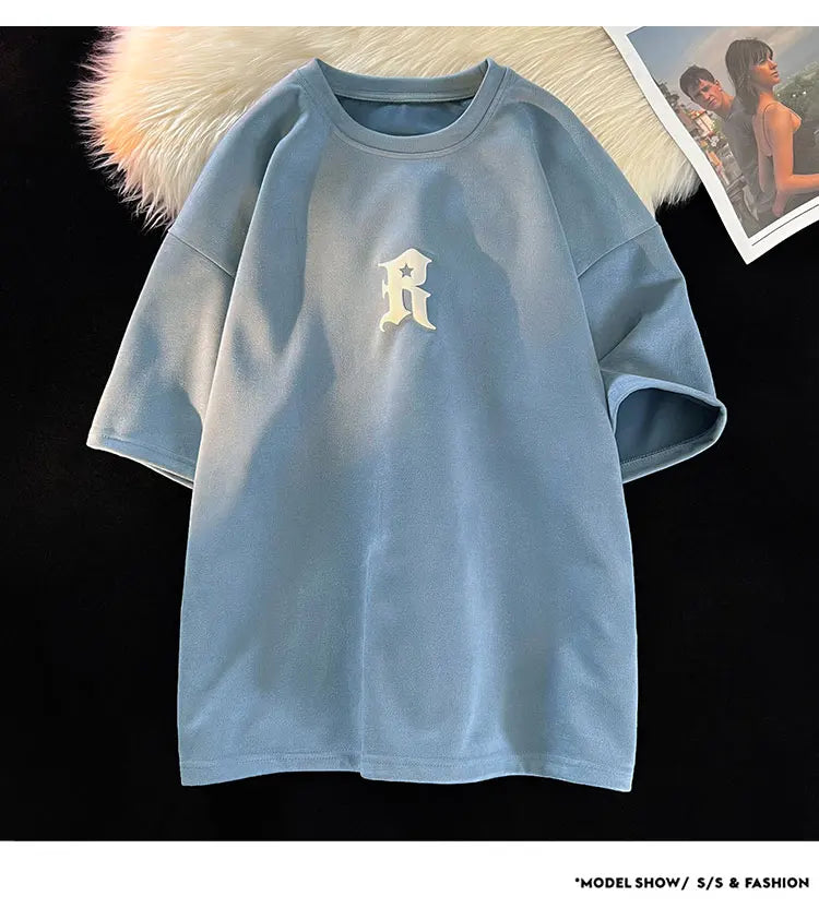 Foaming Printing Fashion Loose Tops High Street Youth Short Sleeve Tee Shirt