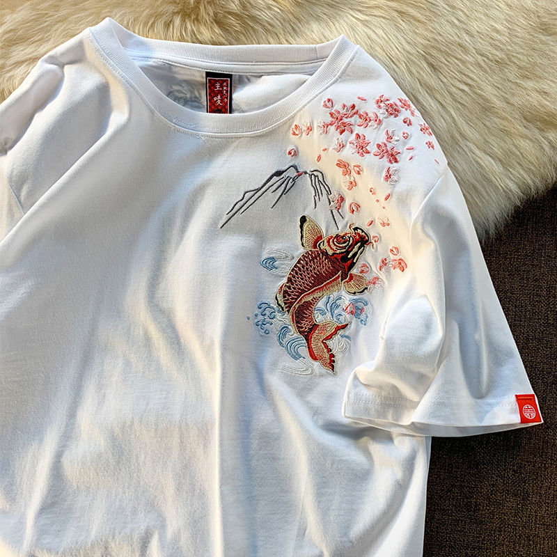 Cyberpunk Graphic Tee – New Summer Aesthetic Vintage Carp Fish Embroidery T Shirts W – Modern Streetwear for Everyone