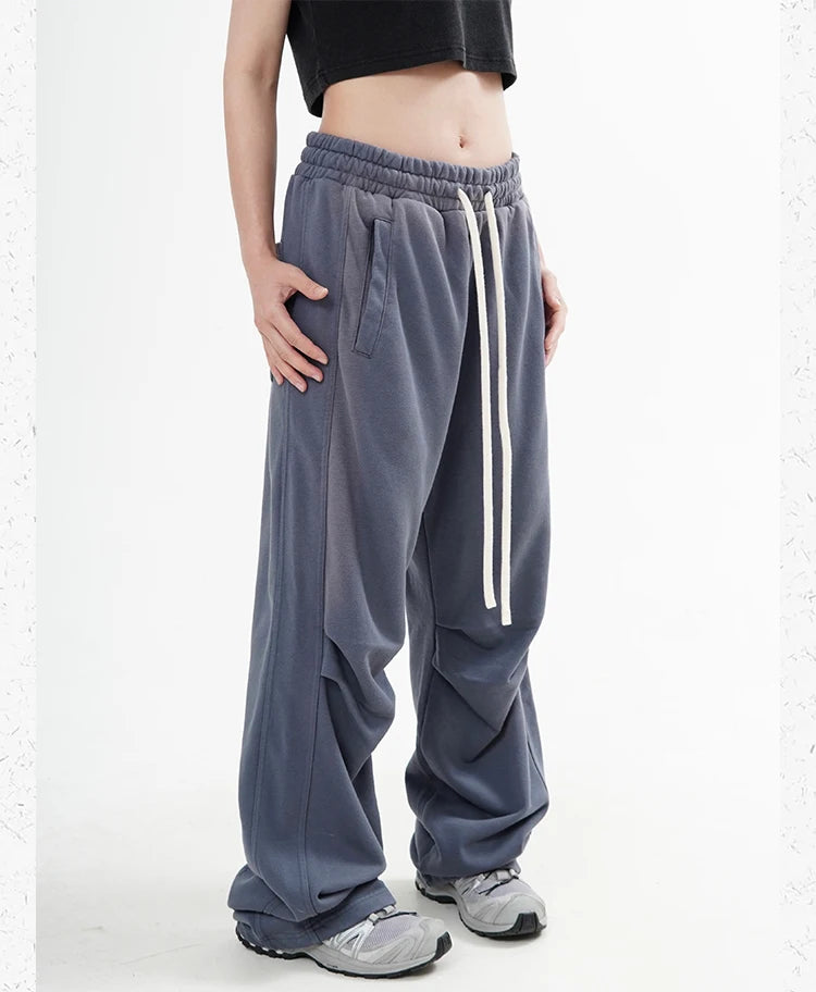 fashion washed distressed pants elastic waist drawstring men women hip hop casual sportwear pants unisex y2k streetwear joggers unique joggers style 558