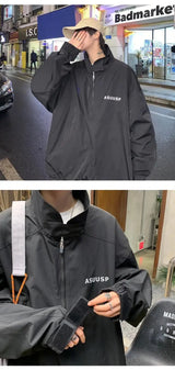 Mens Coat Spring And Autumn Stand Up Collar Half Zipper Oversize High