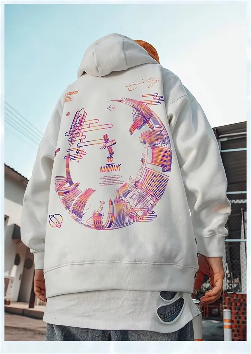 High Street Graffiti Graphic Hoodie Mens Loose Fleece Hoodies Harajuku
