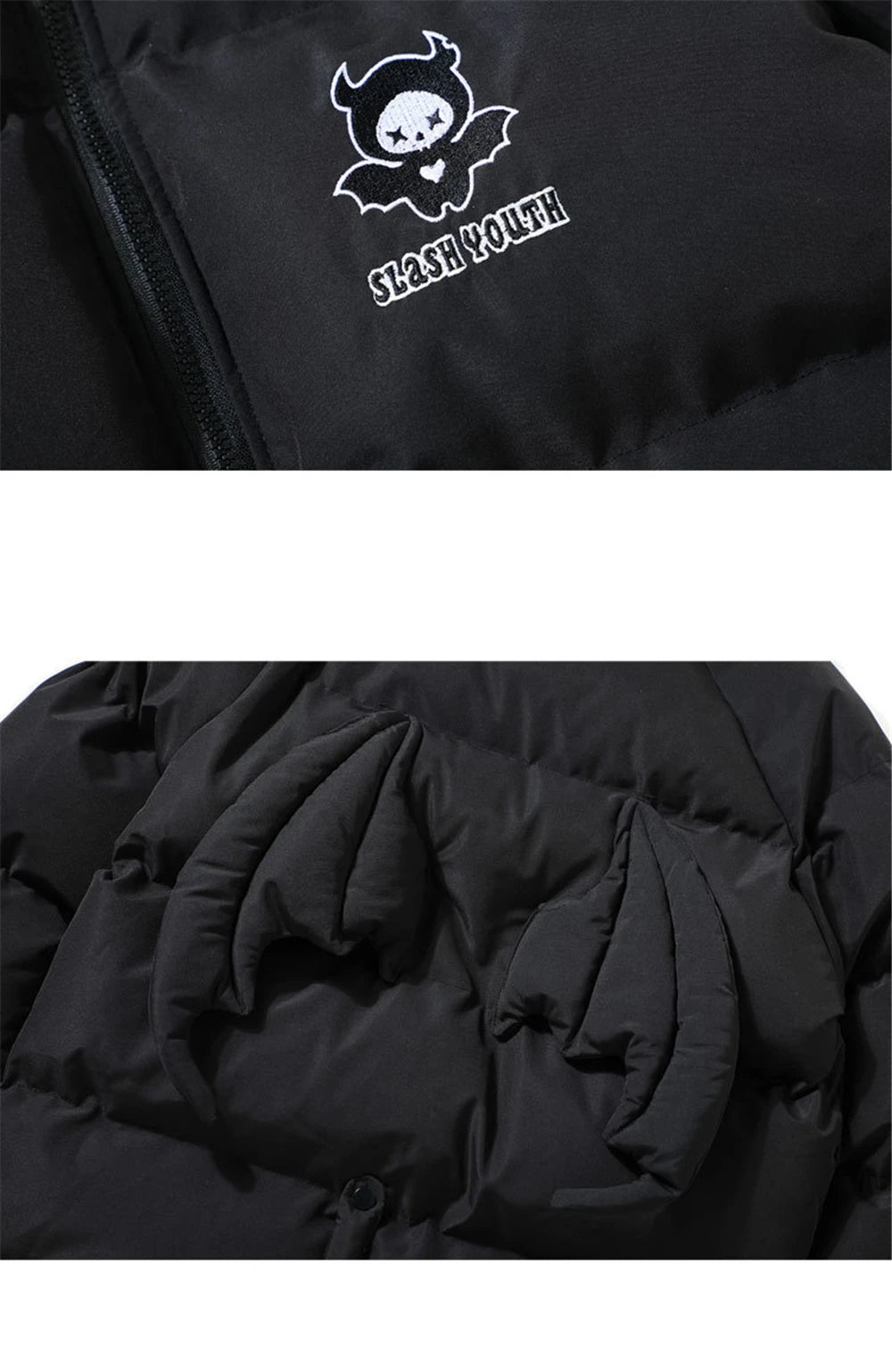 Devil Horn Hooded Jacket Parka with Bag 2023 Winter Streetwear Thick Warm Bubble Padded Coats Harajuku Casual Puffer Jackets