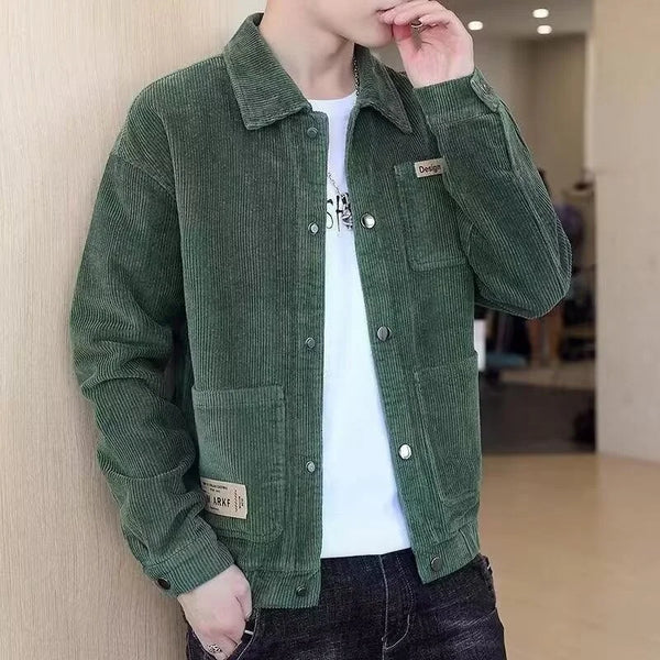 2024 Dark Aesthetic Shirt – 2025 Spring Appliques Long Sleeve Corduroy Shirts For Men Button Patchwork Turn Down Collar Cargo Shirt Korean Fashion Jackets | Button Shirt Drop #990