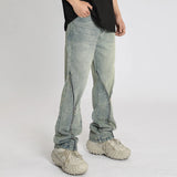 streetwear mens zipper jeans solid color patchwork straight jeans summer casual hip hop denim pants high street loose trousers ripped baggy denim