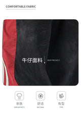 men streetwear fashion side splice hip hop loose casual wide leg straight baggy jeans pant cityboy jeans pants trousers unique jeans style 2618
