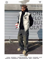 2024 Winter Korean Printed Stand Collar Vest Cotton Jacket New Ins American Street Casual Personality Handsome Sleeveless Vest