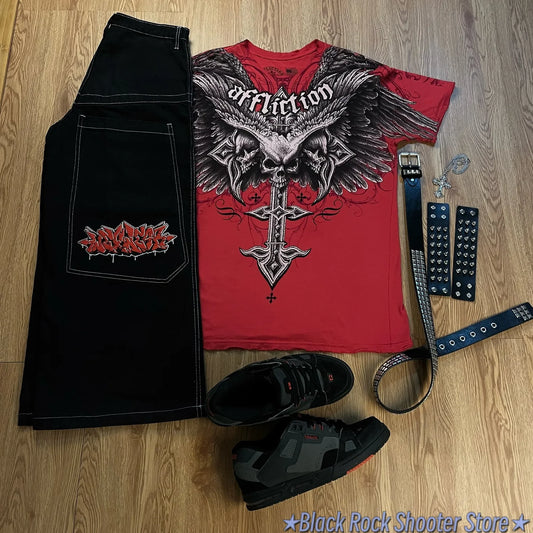 harajuku wexwear tapout suit graphic embroidered vintage y2k jeans tracksuit t shirt for men streetwear black skateboard pants urban skinny jeans