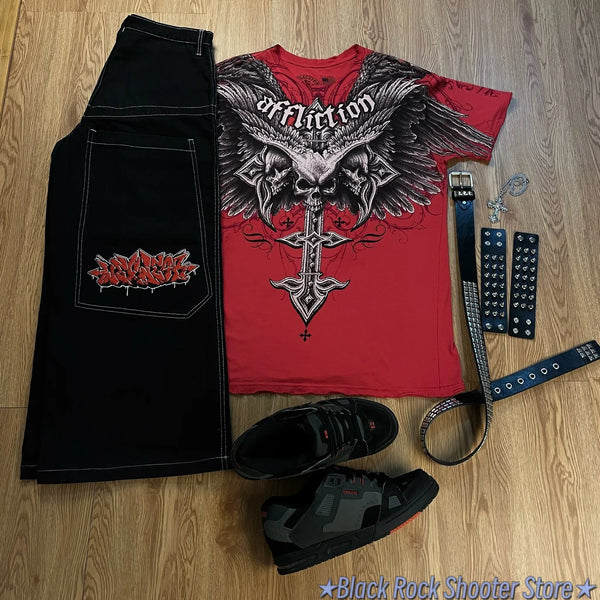 harajuku wexwear tapout suit graphic embroidered vintage y2k jeans tracksuit t shirt for men streetwear black skateboard pants urban skinny jeans