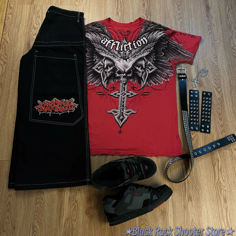 harajuku wexwear tapout suit graphic embroidered vintage y2k jeans tracksuit t shirt for men streetwear black skateboard pants urban skinny jeans
