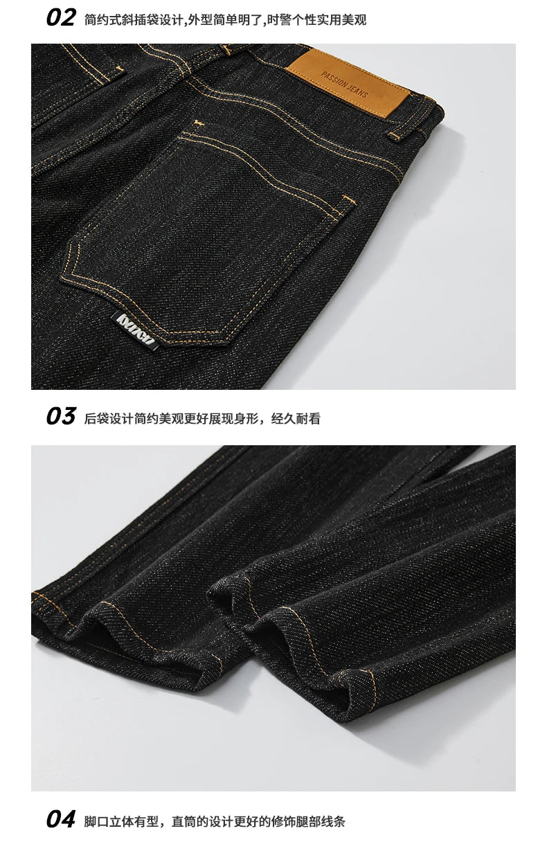 plus size 28 42 micro elastic jeans men classic fashion casual loose straight black denim jeans pant cityboy jeans long trousers unique jeans style 2139