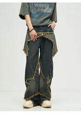 fashion patchwork frayed star denim straight jean pant men casual side pocket y2k trouser unisex hip hop streetwear jeans pants unique jeans style 392