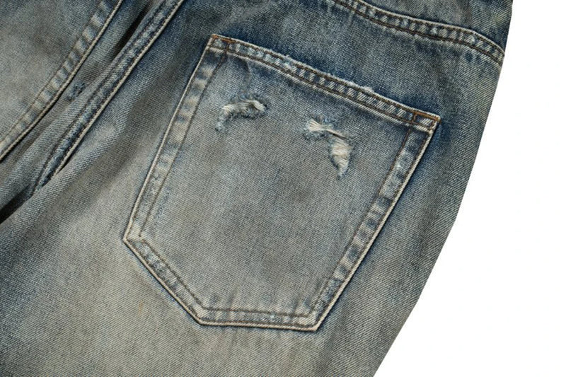 vintage men jeans blue baggy denim pants dirty washed retro loose straight jeans trousers unique jeans style 5997