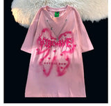 Y2k Barcode glitch – Hip Hop Street Personality Heart Print Round Neck Short Sleeve