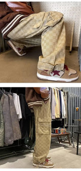 korean street ins overalls men women high street retro personality straight japanese style versatile loose y2k wide leg pants unique default style 3205