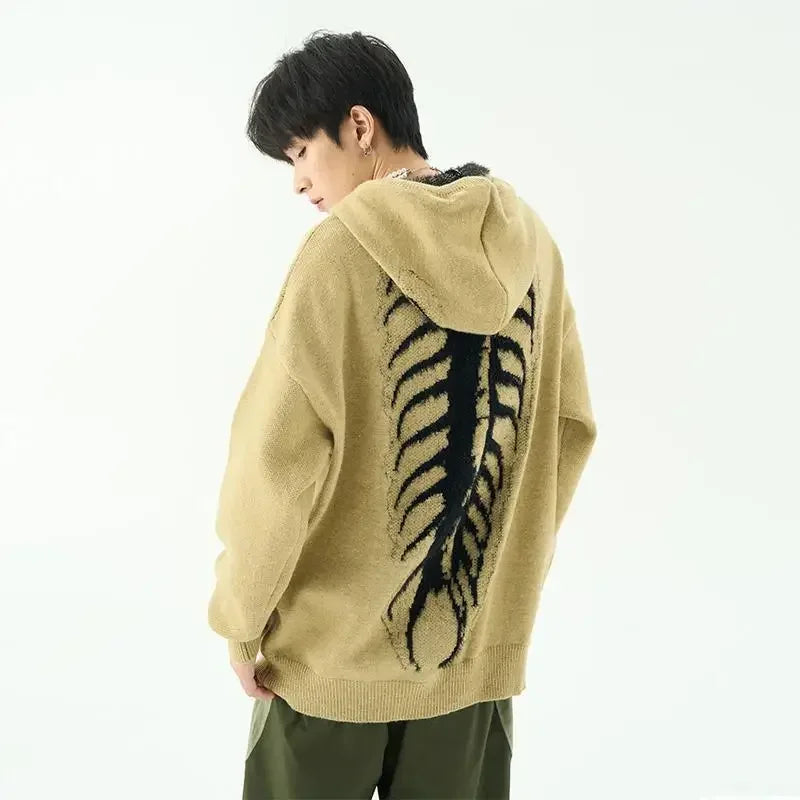 leather varsity streetwear knit with bold stitching, fall/winter pullover for urban outfits, men’s streetwear clothing piece 