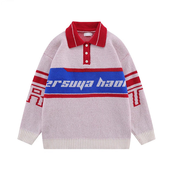 men knitted sweater jumper casual polo neck letter casual long sleeve streetwear hip hop autumn winter pullover knitwear sweater - anime inspired graphic hoodie, high quality cotton hoodie, unisex casual winter pullover