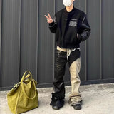 ro style ribbons patchwork gradient stacked wax pants unisex straight streetwear baggy y2k flare jeans oversized loose cargos unique cargo style 2138