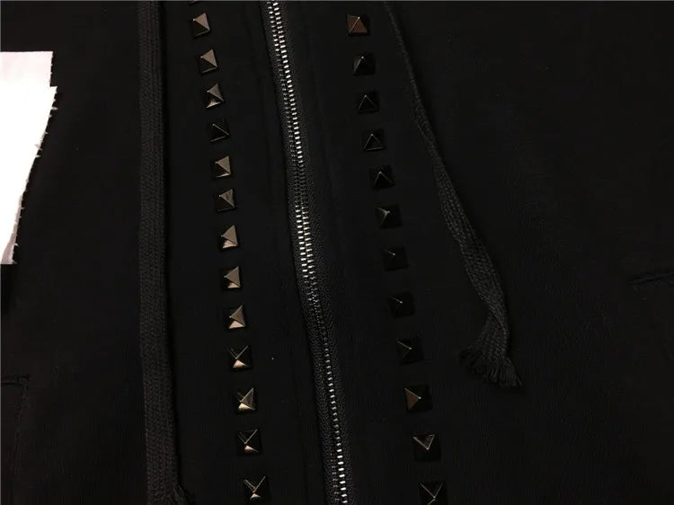 New Luxury Men Novelty Metal Rivets Hoodies Hoody Hooded Sweatshirts V