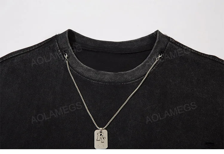 Skatercore Crying angel – Men T Shirts Solid Ripped With Necklace T Shirt Harajuku Vin