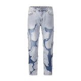 streetwear swag style blue frayed jeans pants for men retro washed ripped casual tapered denim trousers slim fit y2k jean male vintage washed jeans