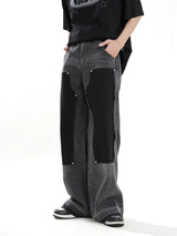 hip hop graffiti black wide leg jeans mens vintage distressed patches ink splashed jeans y2k logging cargo denim trousers women unique cargo style 4505
