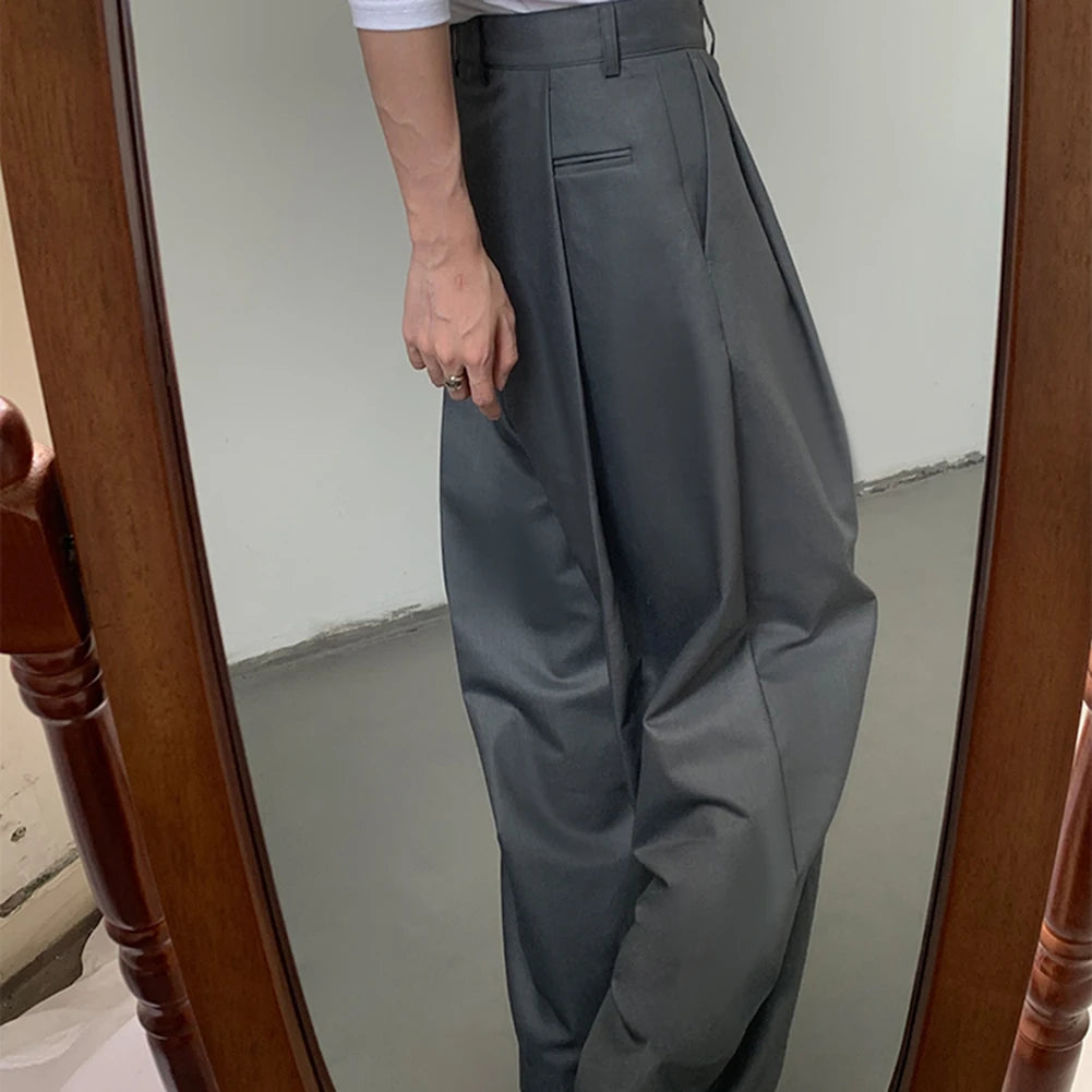 mens straight tube ice silk pants casual slacks youth thin wide leg pants business summer pants soft vintage trousers unique default style 979