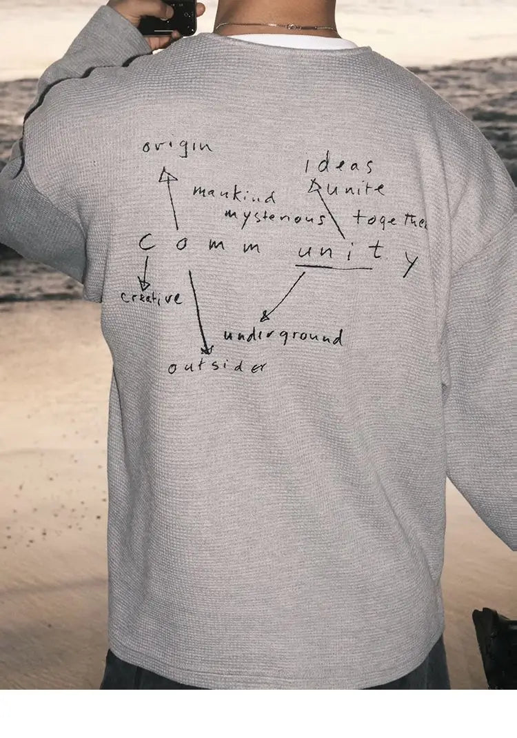 Personalized Floral Gray Waffle Print Long-sleeved Autumn American Men's Women's Y2K Round Neck Sweatshirt