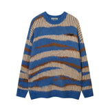 korean hip hop set men striped vintage knit sweater drawstring big pocket cargo pants 2 pcs set spring college casual suit 2024 unique cargo style 4875