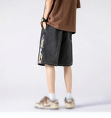 denim shorts mens trendy streetwear washed shorts side embroidery patchwork jeans shorts casual track pants unique jeans style 3284