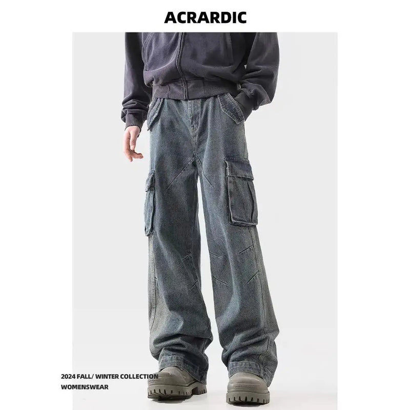 american spring and autumn street trendy personalized work clothes jeans for couples loose retro straight leg casual pants y2k stacked flare jeans