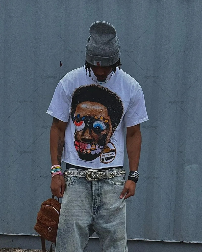 European and American New Summer Short-sleeved Y2k  Anime Portrait Print Oversized T-shirt Tops Harajuku Fashion Couple Clothing