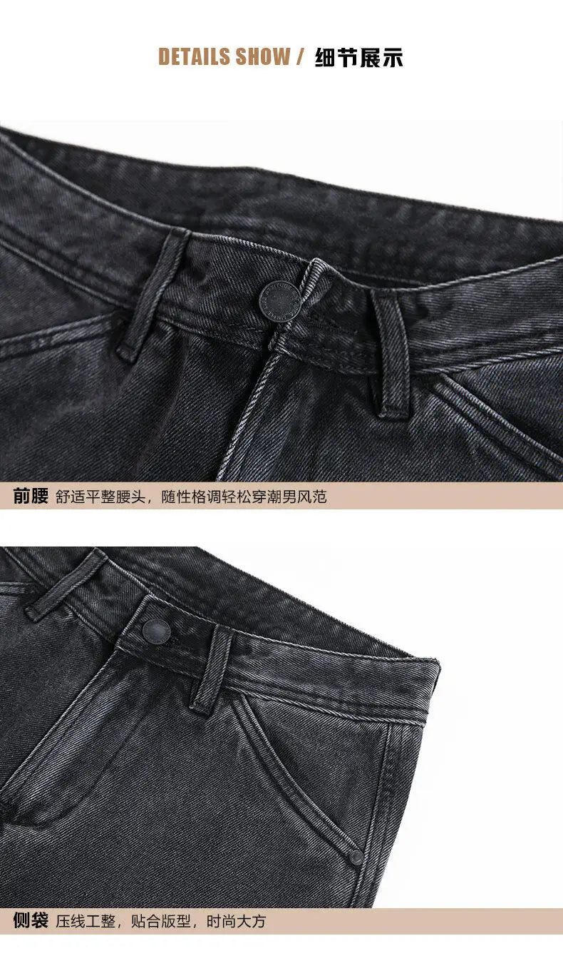 men retro fashion streetwear loose casual plus size straight denim cargo jeans pants man black gray jeans trousers unique cargo style 1987