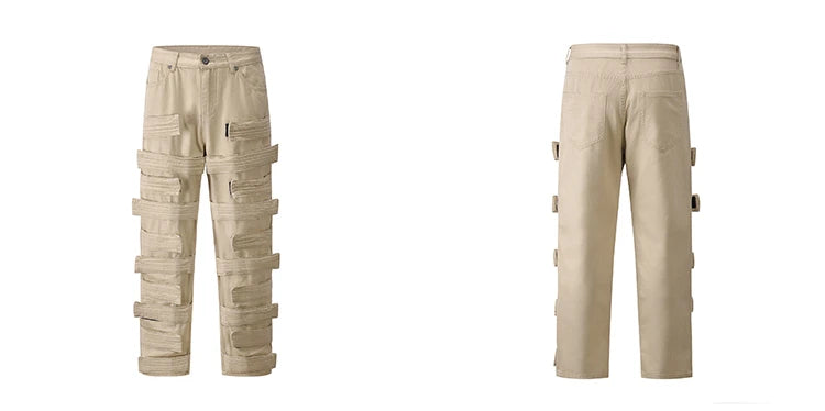 fashion velcros denim jean pants streetwear mens new casual hip hop streetwear tactical straight trousers joggers men y2k pants unique joggers style 3688