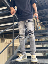 knee holes patckwork skinny denim jeans mens casual button fly slim biker trousers fashion streetwear hip hop jean pants joggers unique joggers style 3341