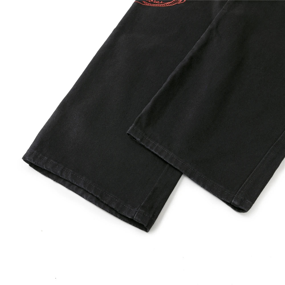 mens black baggy jeans dragon embroidered straight jeans streetwear hip hop loose trousers male luxury designer denim pants 1 unique jeans style 1809