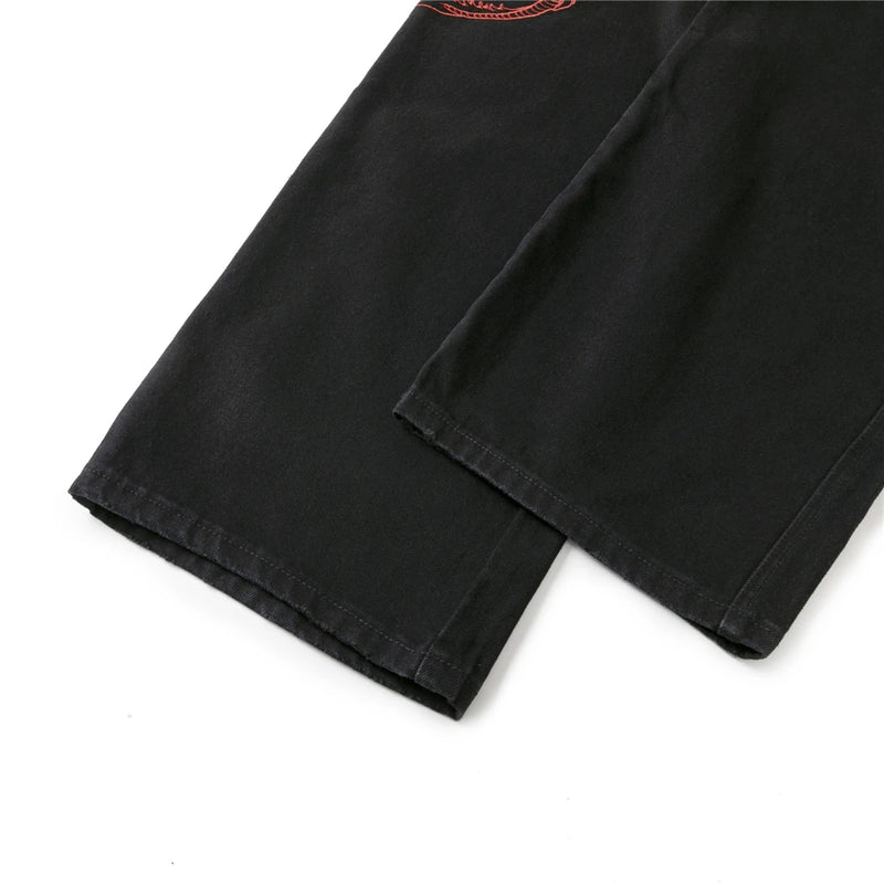 mens black baggy jeans dragon embroidered straight jeans streetwear hip hop loose trousers male luxury designer denim pants 1 unique jeans style 1809