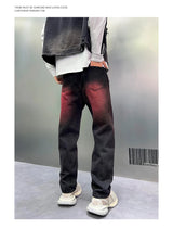 2024 spring autumn high street wide leg denim pants men render red loose straight jeans y2k fashion streetwear baggy trousers unique jeans style 4413