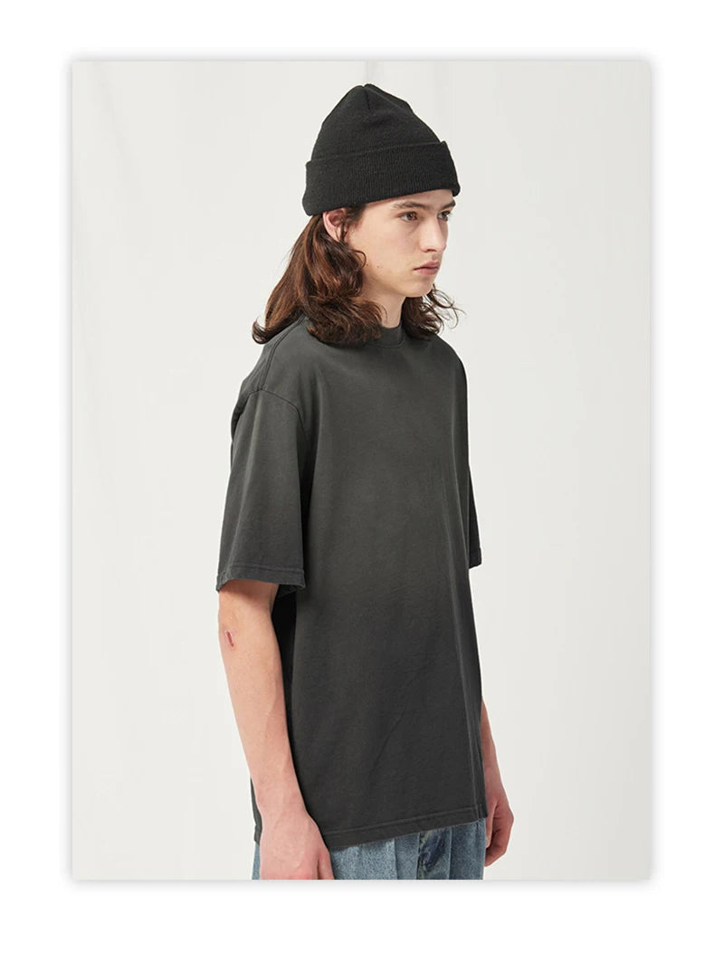 Spring Summer New Products Fried Color Wash Water Gradient Color Loose Short-sleeved Casual Basic Bottoming Round Neck