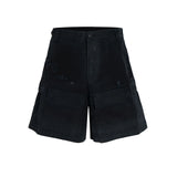 vintage ripped damaged black cargo shorts for men high street wide leg baggy overalls distressed summer knee length pants combat utility trousers
