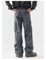 american spring and autumn street trendy personalized work clothes jeans for couples loose retro straight leg casual pants y2k unique jeans style 4978