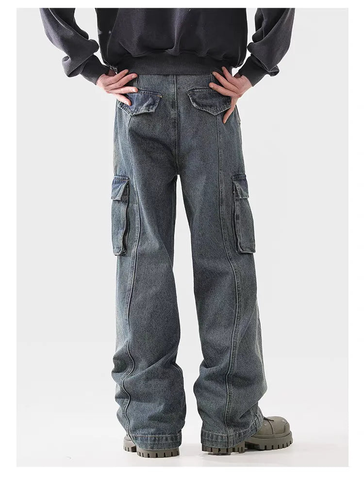 american spring and autumn street trendy personalized work clothes jeans for couples loose retro straight leg casual pants y2k unique jeans style 4978