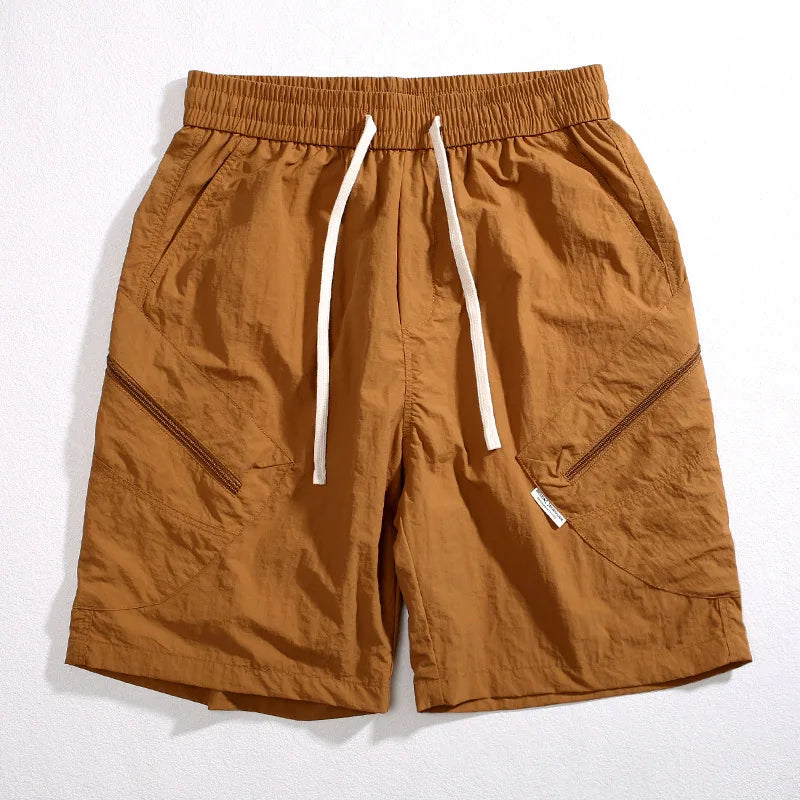 summer quick drying shorts mens loose straight casual sports pants thin breathable solid color zipper pocket cargo pants unique cargo style 953