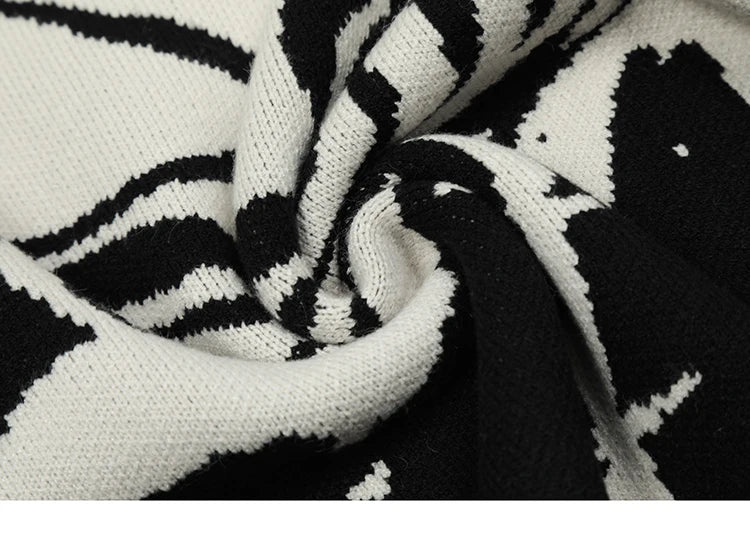 techwear flame knit sweater with structured oversized fit, ideal for cold streetwear layers, men’s streetwear clothing piece 