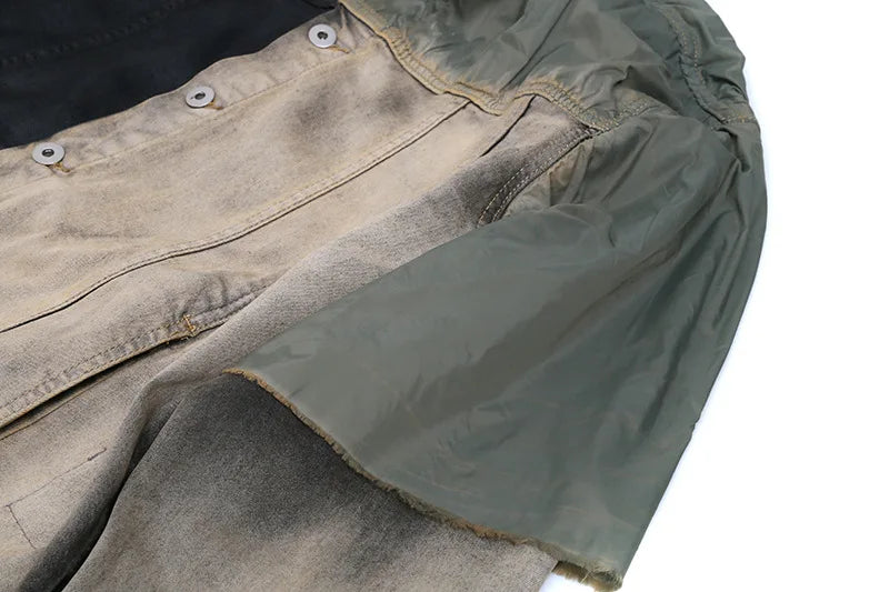 new 2023 gentleman men rick patchworked waxed deconstructed denim heavy baseball coats jackets abstract digital coat warm 719 - variant style 12c043 for streetwear fashion