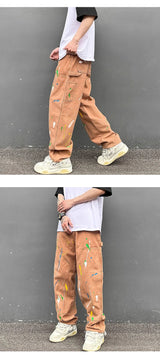 fashion graffiti printed denim jeans mens high street zipper straight jeans hip hop streetwear casual loose joggers jeans pants unique joggers style 1524