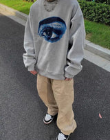 Trendy Korean Style Personalized Eye Print Round Neck Sweatshirt Men and Women Autumn and Winter Y2K High Street Hip-hop Tops