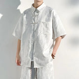 Mens Chinese Loop Buckle Jacquard Design Shirt Daily Casual Personality Versatile Loose Short-sleeve Tops Unisex 2024 Summer
