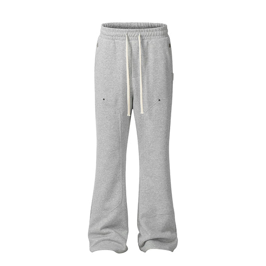 american streetwear gray flared sweatpant men double knee patch micro flare overalls harajuku casual patchwork sweat pants black sporty tapered joggers