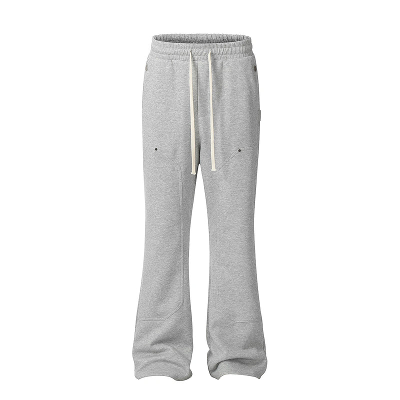 american streetwear gray flared sweatpant men double knee patch micro flare overalls harajuku casual patchwork sweat pants black sporty tapered joggers